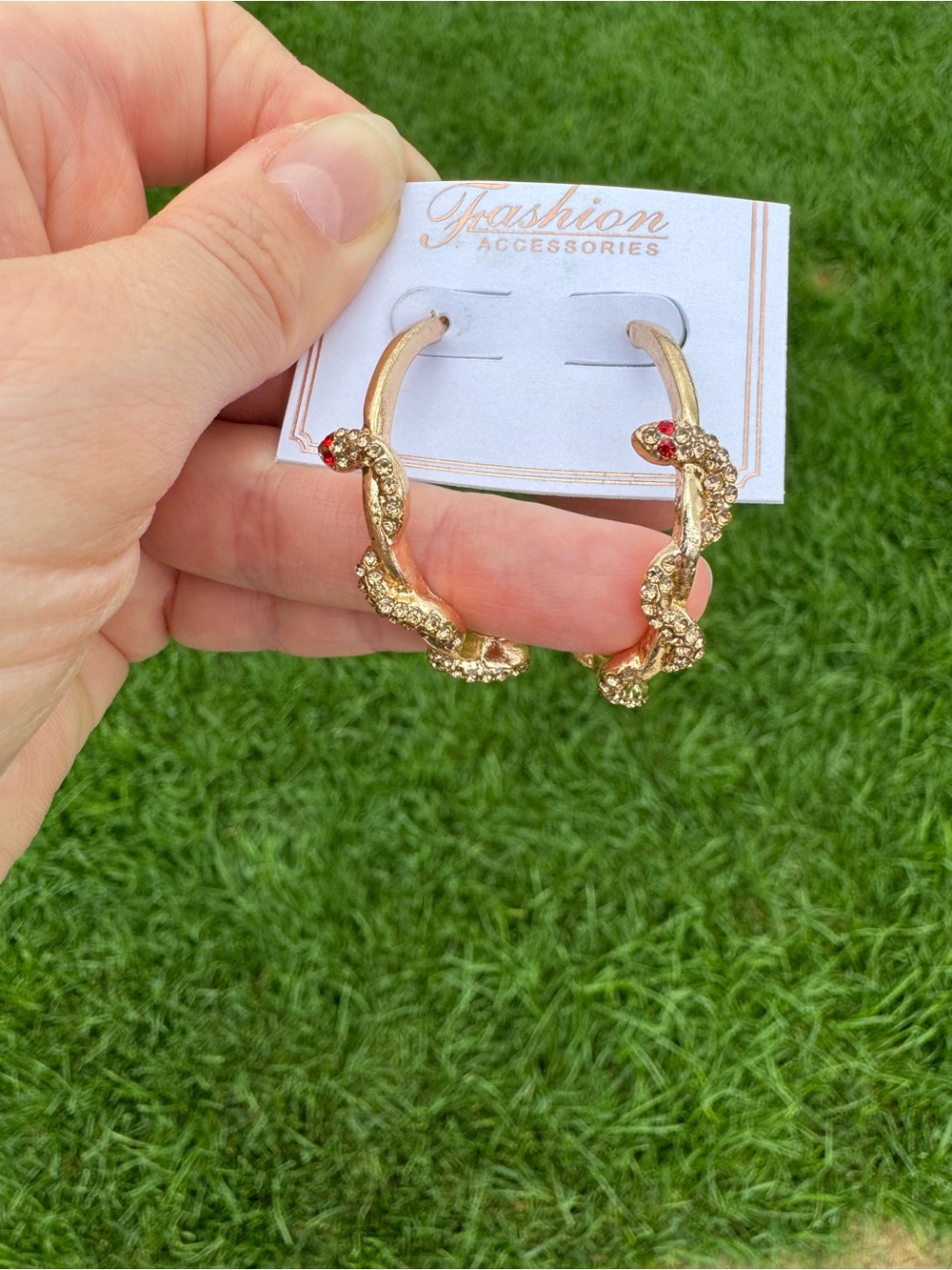 $12 or 3/$30! Gold Snake Hoop Earrings with Red Stone Eyes - Picture 2 of 6